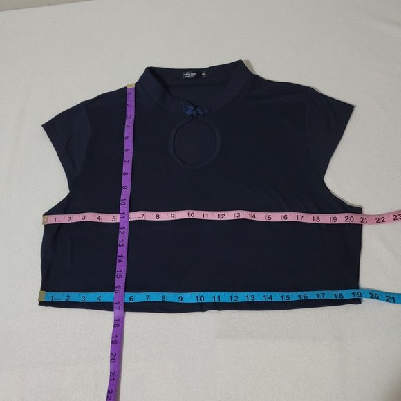Shein crop top mandarin collar keyhole navy 4x plus - Picture 5 of 9